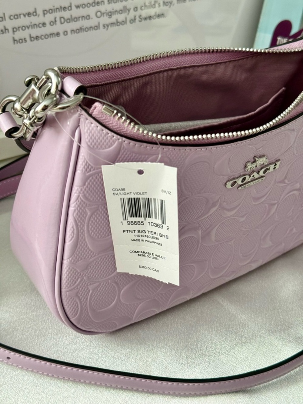 Coach Lilac Signature Embossed Crossbody Bag - Picture 11 of 11